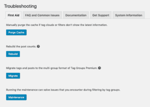 Tag Groups Premium - troubleshooting screen