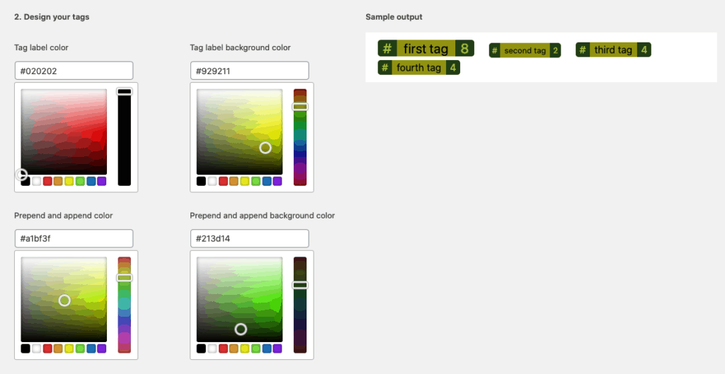 screenshot of the tag color wizard